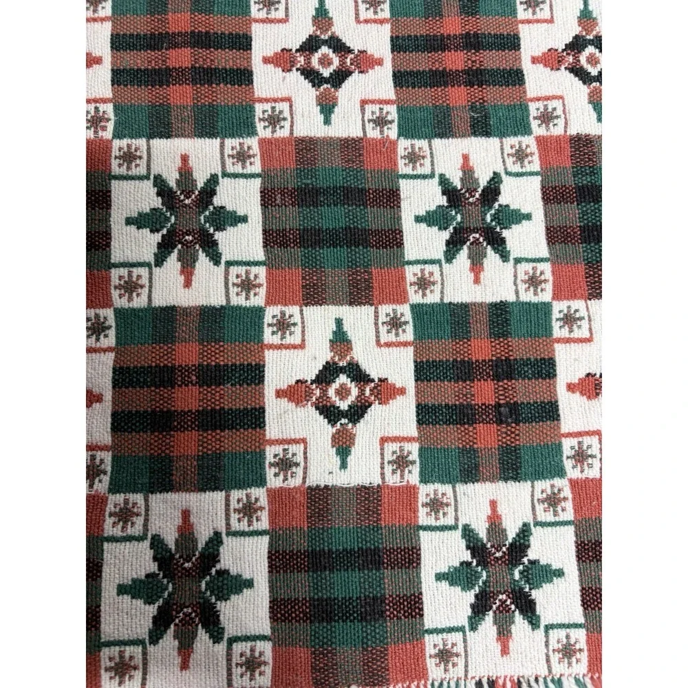 VTG Woven Christmas Placemats Set 6 Red Plaid Snowflake Cottagecore Fringe‎ Red